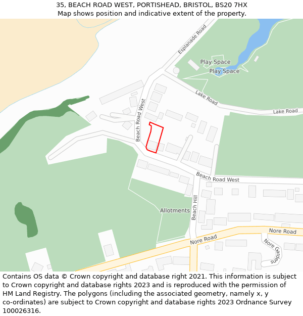 35, BEACH ROAD WEST, PORTISHEAD, BRISTOL, BS20 7HX: Location map and indicative extent of plot