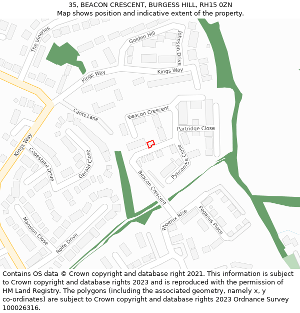 35, BEACON CRESCENT, BURGESS HILL, RH15 0ZN: Location map and indicative extent of plot