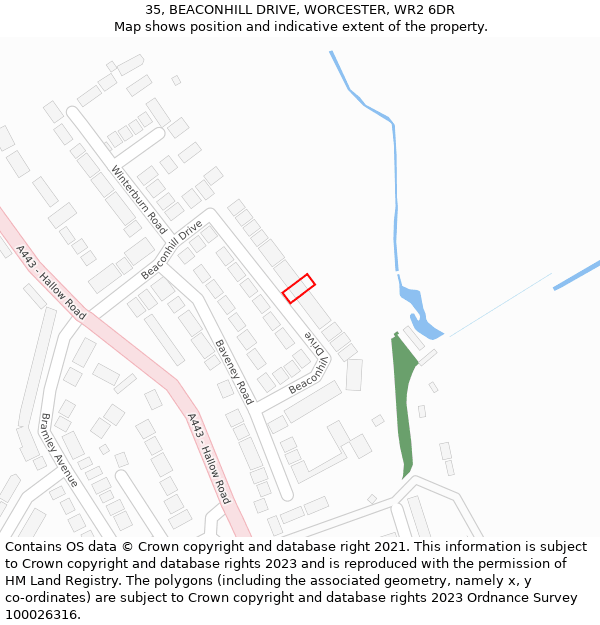 35, BEACONHILL DRIVE, WORCESTER, WR2 6DR: Location map and indicative extent of plot