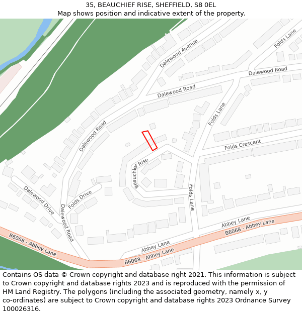 35, BEAUCHIEF RISE, SHEFFIELD, S8 0EL: Location map and indicative extent of plot