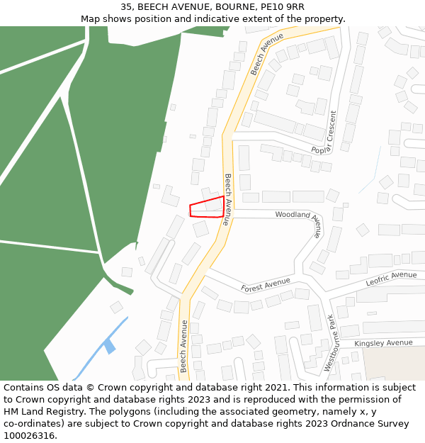 35, BEECH AVENUE, BOURNE, PE10 9RR: Location map and indicative extent of plot