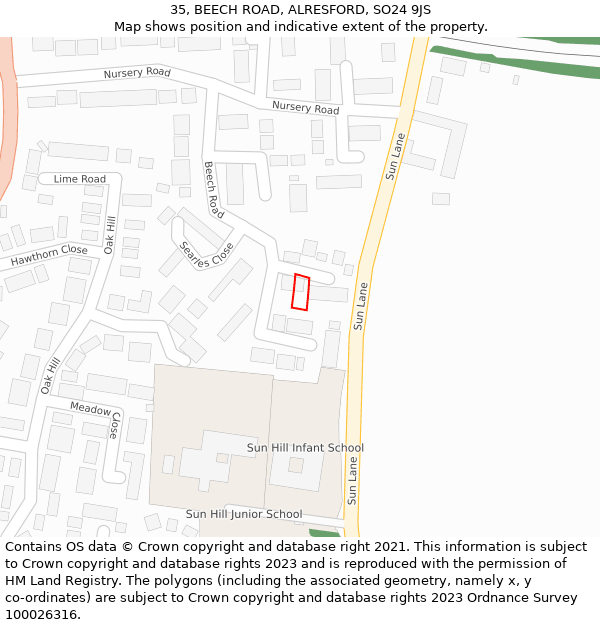 35, BEECH ROAD, ALRESFORD, SO24 9JS: Location map and indicative extent of plot