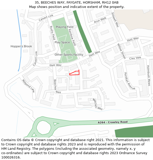 35, BEECHES WAY, FAYGATE, HORSHAM, RH12 0AB: Location map and indicative extent of plot