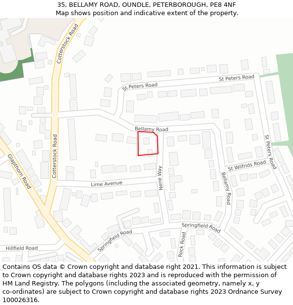 35, BELLAMY ROAD, OUNDLE, PETERBOROUGH, PE8 4NF: Location map and indicative extent of plot