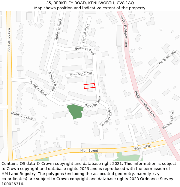 35, BERKELEY ROAD, KENILWORTH, CV8 1AQ: Location map and indicative extent of plot