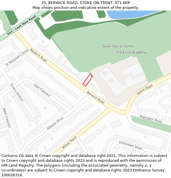 35, BERWICK ROAD, STOKE-ON-TRENT, ST1 6ER: Location map and indicative extent of plot