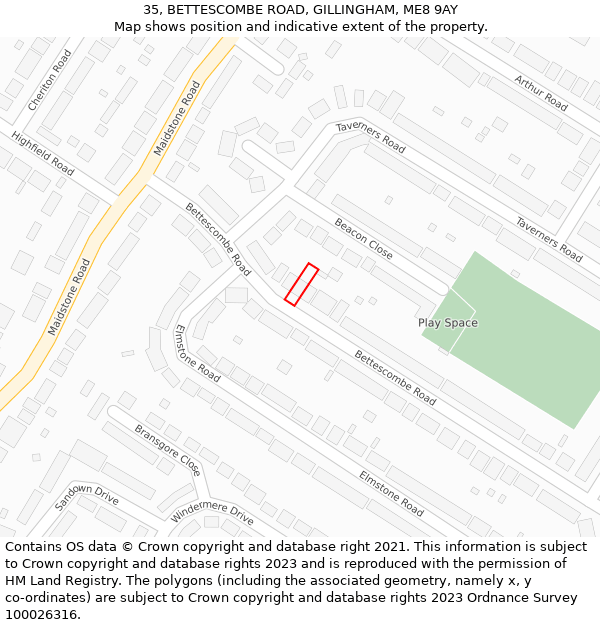 35, BETTESCOMBE ROAD, GILLINGHAM, ME8 9AY: Location map and indicative extent of plot