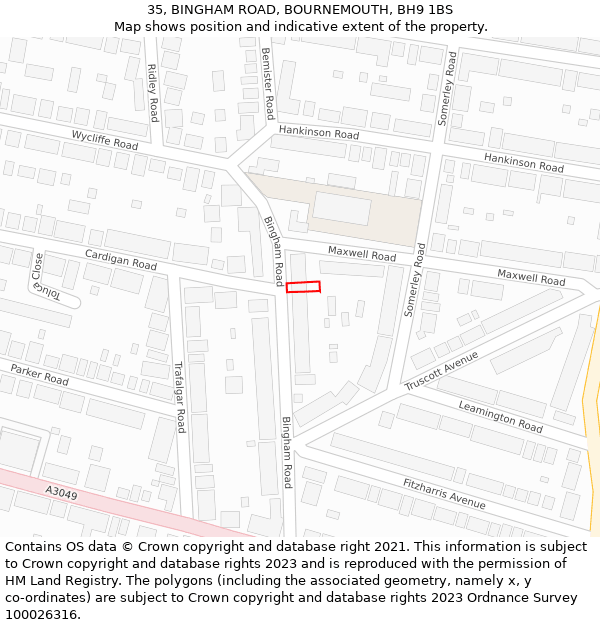 35, BINGHAM ROAD, BOURNEMOUTH, BH9 1BS: Location map and indicative extent of plot