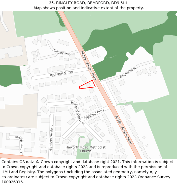 35, BINGLEY ROAD, BRADFORD, BD9 6HL: Location map and indicative extent of plot