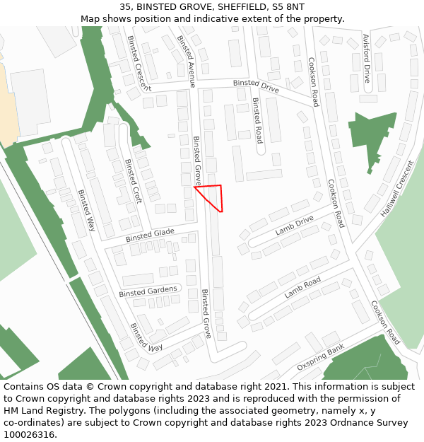 35, BINSTED GROVE, SHEFFIELD, S5 8NT: Location map and indicative extent of plot