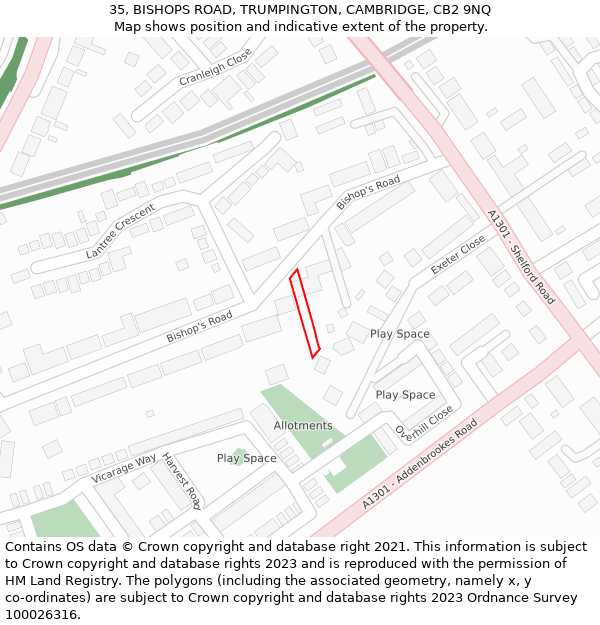 35, BISHOPS ROAD, TRUMPINGTON, CAMBRIDGE, CB2 9NQ: Location map and indicative extent of plot