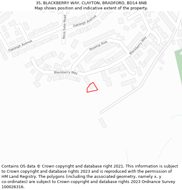 35, BLACKBERRY WAY, CLAYTON, BRADFORD, BD14 6NB: Location map and indicative extent of plot