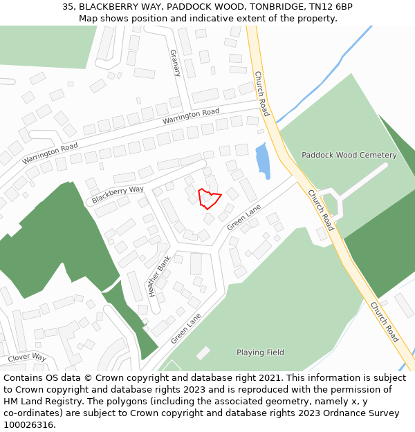 35, BLACKBERRY WAY, PADDOCK WOOD, TONBRIDGE, TN12 6BP: Location map and indicative extent of plot