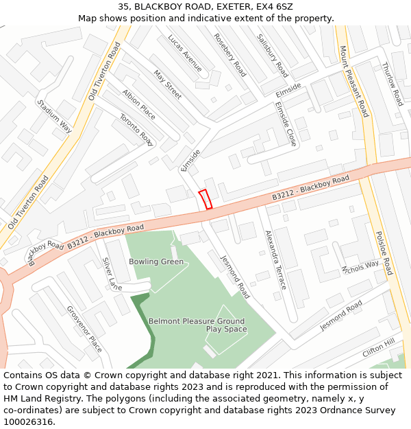 35, BLACKBOY ROAD, EXETER, EX4 6SZ: Location map and indicative extent of plot