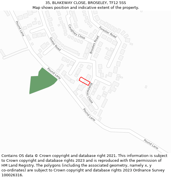 35, BLAKEWAY CLOSE, BROSELEY, TF12 5SS: Location map and indicative extent of plot