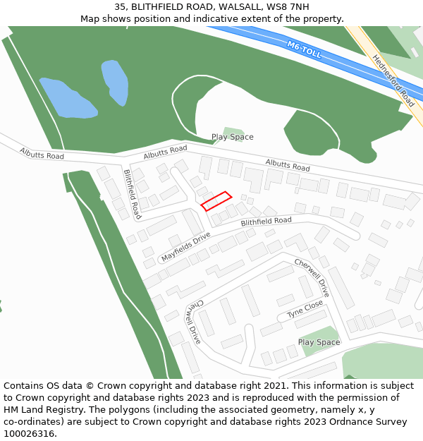 35, BLITHFIELD ROAD, WALSALL, WS8 7NH: Location map and indicative extent of plot