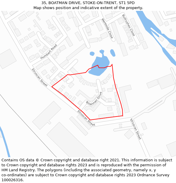 35, BOATMAN DRIVE, STOKE-ON-TRENT, ST1 5PD: Location map and indicative extent of plot
