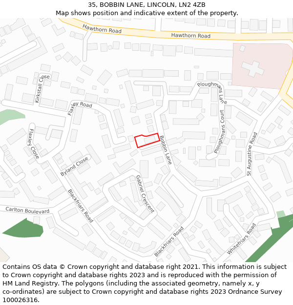 35, BOBBIN LANE, LINCOLN, LN2 4ZB: Location map and indicative extent of plot