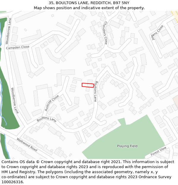 35, BOULTONS LANE, REDDITCH, B97 5NY: Location map and indicative extent of plot