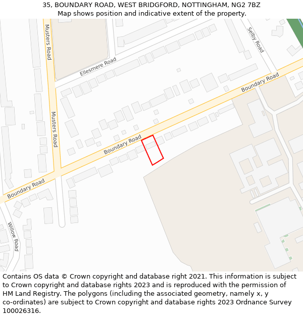35, BOUNDARY ROAD, WEST BRIDGFORD, NOTTINGHAM, NG2 7BZ: Location map and indicative extent of plot