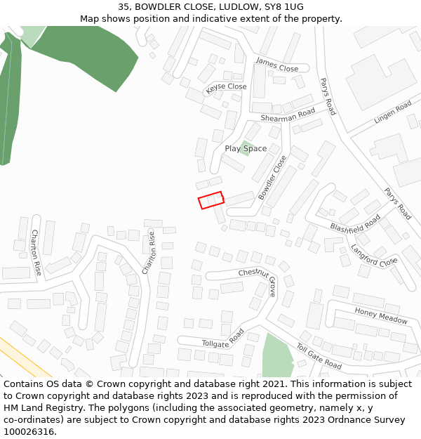 35, BOWDLER CLOSE, LUDLOW, SY8 1UG: Location map and indicative extent of plot