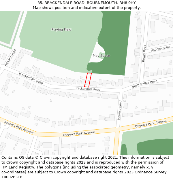 35, BRACKENDALE ROAD, BOURNEMOUTH, BH8 9HY: Location map and indicative extent of plot