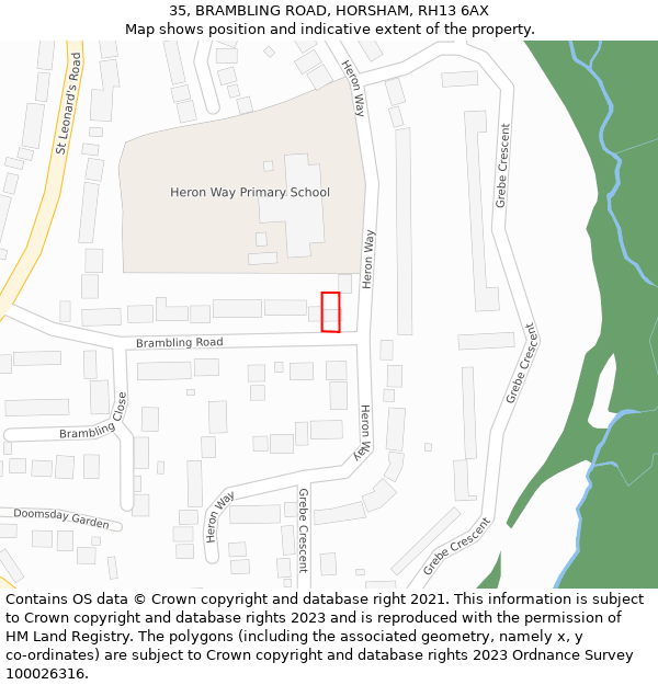 35, BRAMBLING ROAD, HORSHAM, RH13 6AX: Location map and indicative extent of plot