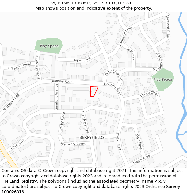 35, BRAMLEY ROAD, AYLESBURY, HP18 0FT: Location map and indicative extent of plot