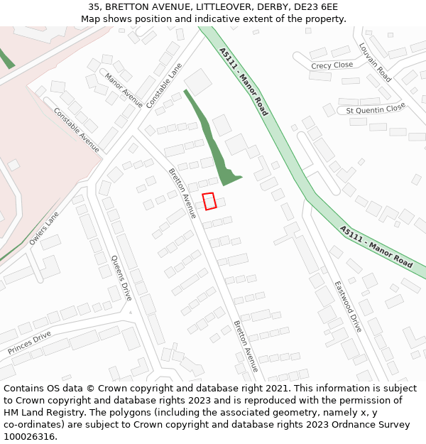 35, BRETTON AVENUE, LITTLEOVER, DERBY, DE23 6EE: Location map and indicative extent of plot