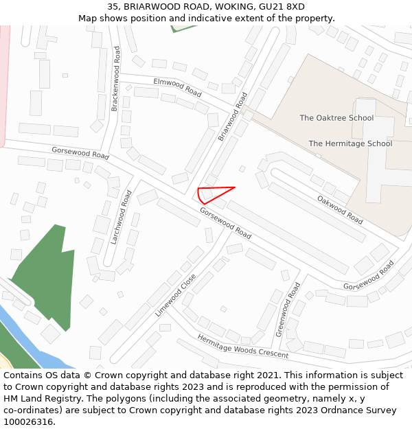 35, BRIARWOOD ROAD, WOKING, GU21 8XD: Location map and indicative extent of plot
