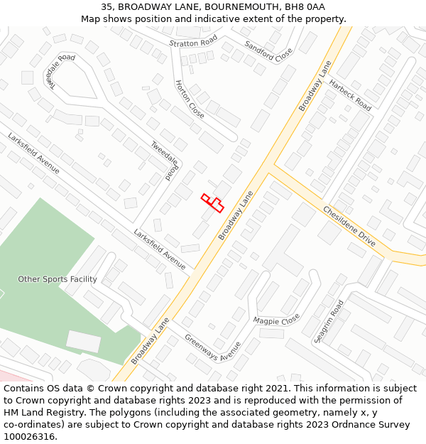 35, BROADWAY LANE, BOURNEMOUTH, BH8 0AA: Location map and indicative extent of plot