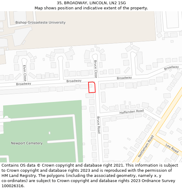 35, BROADWAY, LINCOLN, LN2 1SG: Location map and indicative extent of plot