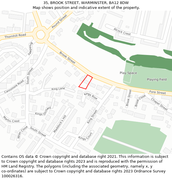 35, BROOK STREET, WARMINSTER, BA12 8DW: Location map and indicative extent of plot