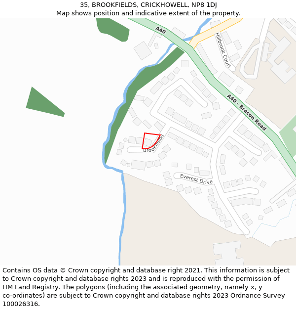 35, BROOKFIELDS, CRICKHOWELL, NP8 1DJ: Location map and indicative extent of plot