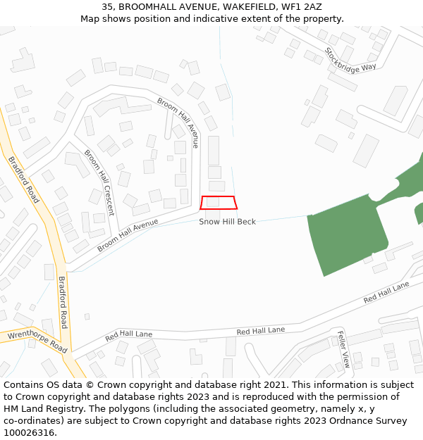 35, BROOMHALL AVENUE, WAKEFIELD, WF1 2AZ: Location map and indicative extent of plot