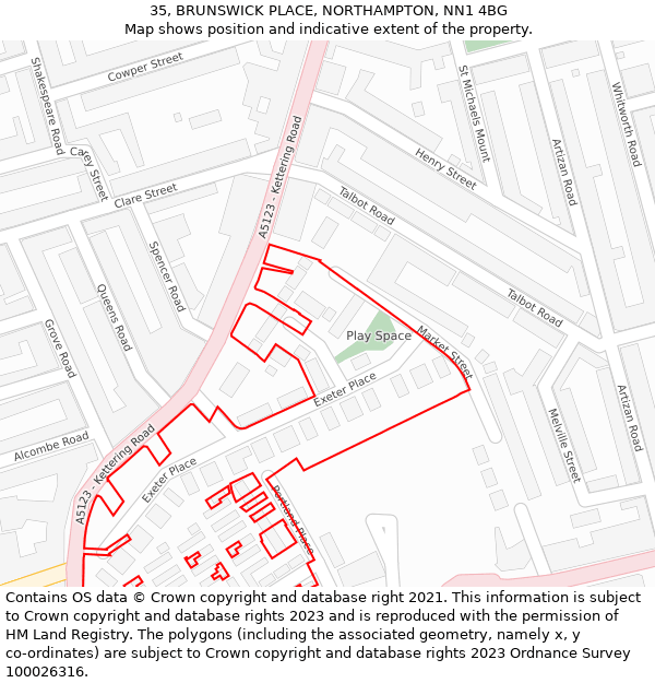35, BRUNSWICK PLACE, NORTHAMPTON, NN1 4BG: Location map and indicative extent of plot