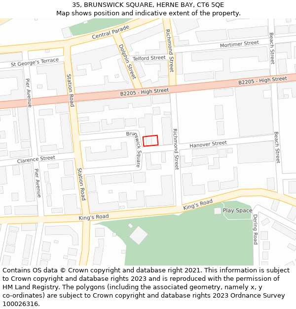 35, BRUNSWICK SQUARE, HERNE BAY, CT6 5QE: Location map and indicative extent of plot