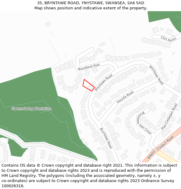 35, BRYNTAWE ROAD, YNYSTAWE, SWANSEA, SA6 5AD: Location map and indicative extent of plot