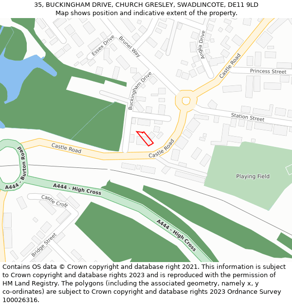 35, BUCKINGHAM DRIVE, CHURCH GRESLEY, SWADLINCOTE, DE11 9LD: Location map and indicative extent of plot