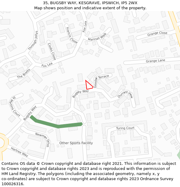 35, BUGSBY WAY, KESGRAVE, IPSWICH, IP5 2WX: Location map and indicative extent of plot