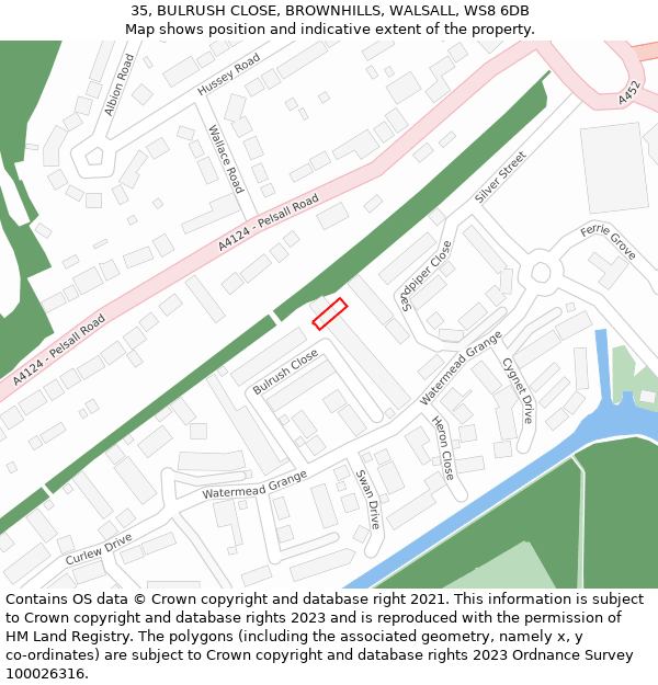 35, BULRUSH CLOSE, BROWNHILLS, WALSALL, WS8 6DB: Location map and indicative extent of plot