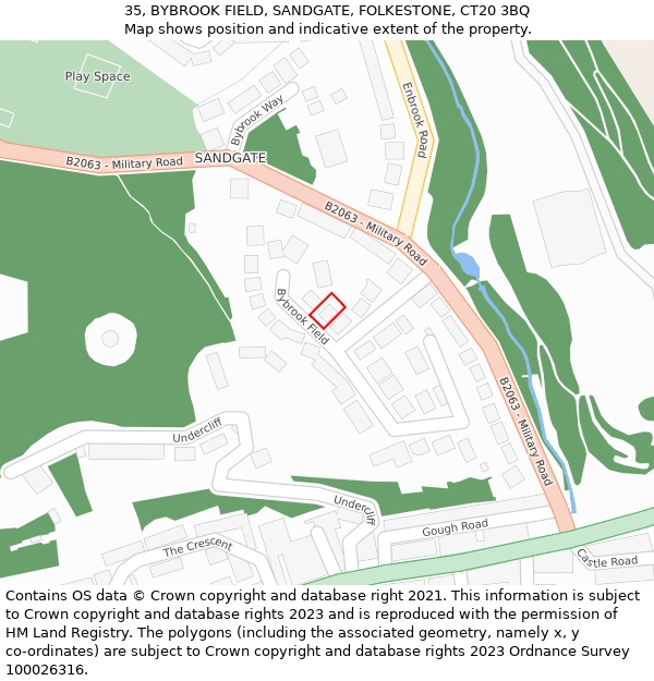 35, BYBROOK FIELD, SANDGATE, FOLKESTONE, CT20 3BQ: Location map and indicative extent of plot