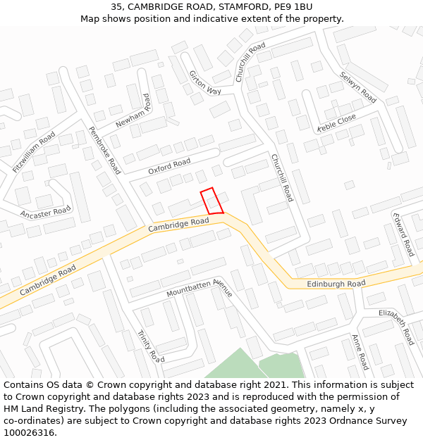 35, CAMBRIDGE ROAD, STAMFORD, PE9 1BU: Location map and indicative extent of plot