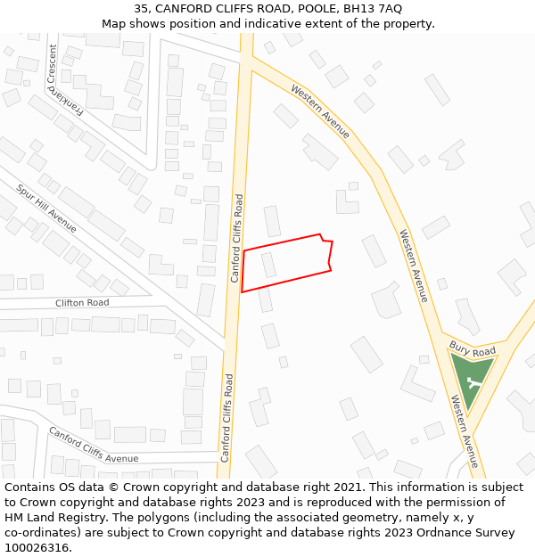 35, CANFORD CLIFFS ROAD, POOLE, BH13 7AQ: Location map and indicative extent of plot