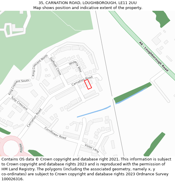 35, CARNATION ROAD, LOUGHBOROUGH, LE11 2UU: Location map and indicative extent of plot