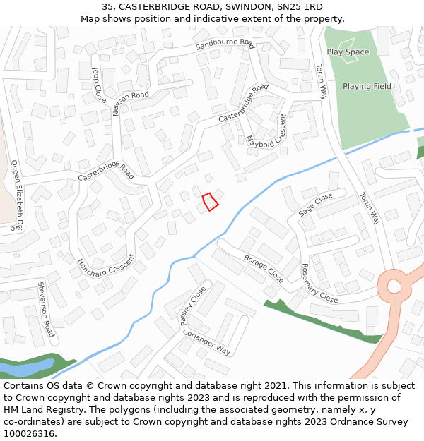 35, CASTERBRIDGE ROAD, SWINDON, SN25 1RD: Location map and indicative extent of plot
