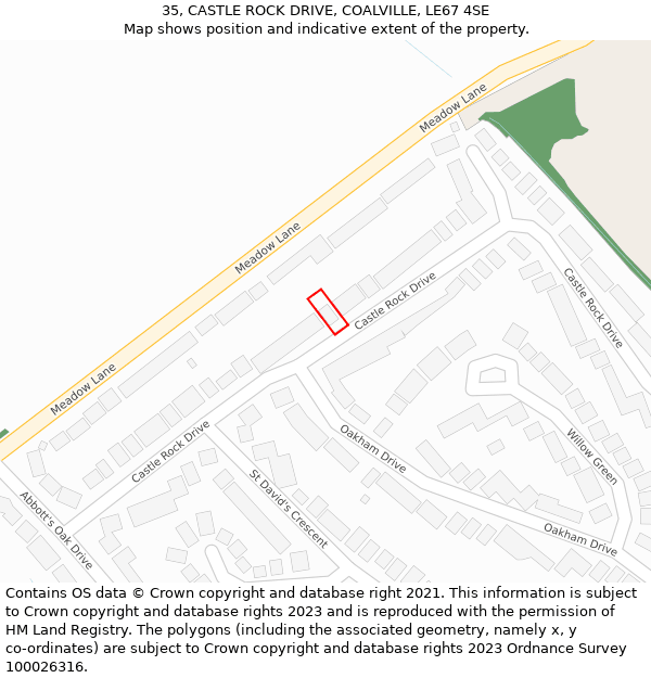 35, CASTLE ROCK DRIVE, COALVILLE, LE67 4SE: Location map and indicative extent of plot