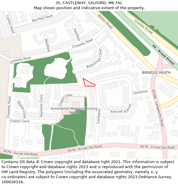 35, CASTLEWAY, SALFORD, M6 7AL: Location map and indicative extent of plot