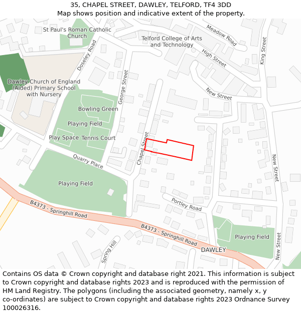 35, CHAPEL STREET, DAWLEY, TELFORD, TF4 3DD: Location map and indicative extent of plot
