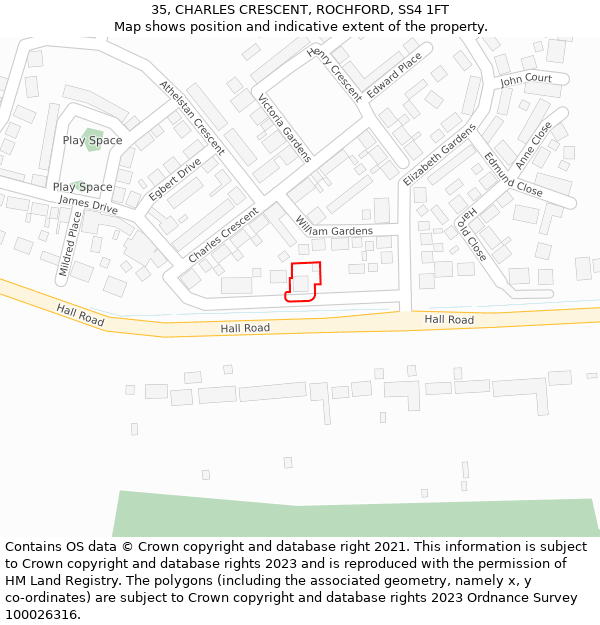 35, CHARLES CRESCENT, ROCHFORD, SS4 1FT: Location map and indicative extent of plot